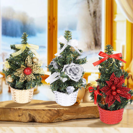 Tabletop Christmas Tree,3 Pack 7.87in Small Christmas Tree for Office,Christmas Desktop Artificial Mini Christmas Tree wtih Hanging Ornaments for Holiday DIY Decor