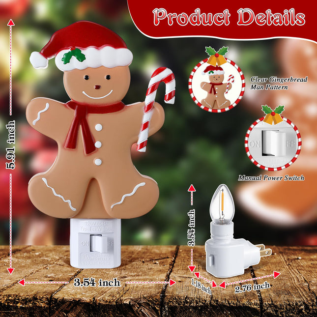 Christmas Decoration Gingerbread Man Night Light Plug in, 120V C7 LED Xmas Wall Plugin Nightlights, Christmas Night Light Decor for Bedroom Bathroom Kitchen Hallway Stairs