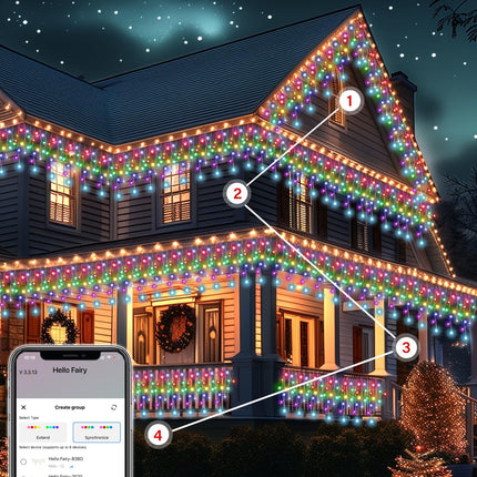 Avatar Controls Programmable Icicle Christmas Lights for Outside Waterproof w/ 58 Multicolor Modes, 32.8ft 299 Smart Color Changing LED Icicle Lights Connectable Music Sync, White & Green Eave Lights