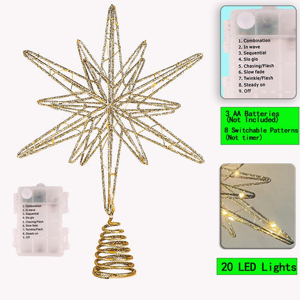 Christmas Tree Star Decorations, 13inches Metal Hollow Design, 20 LED Lights，Sparkling Tree Toppers Christmas Decorations Light up Your Christmas, Star Tree Topper Decorations for Home Holiday Party