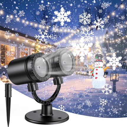 Christmas Projector Lights Outdoor, Double Head Snowfall LED Lights Waterproof, Outdoor Christmas Snowflake Projector Lights with Timer for Xmas Holiday Party, Patio, Garden Decoration