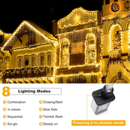 Christmas Lights, Christmas Decorations Outdoor Indoor 416 LEDs 34FT with 8 Modes Icicle String Lights, Waterproof Christmas Lights for House, Garden, Holiday, Wedding Party, Yard Decor