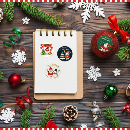 Partywind 1500 PCS Christmas Stickers for Kids, Self-Adhesive Holiday Decorative Stickers Labels for Christmas Decorations, Santa Snowman Stickers for Cards/Scrapbooking Decor (3 Rolls)