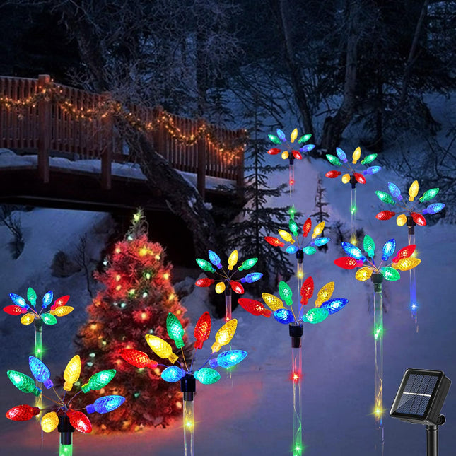 est Solar Christmas Lights Outdoor Pathway Lights, 10 Pack Strawberry Firework Stake Lights for Christmas Decorations, Outside Christmas Lights for Walkway Driveway Lawn Lane Decor, Multicolored