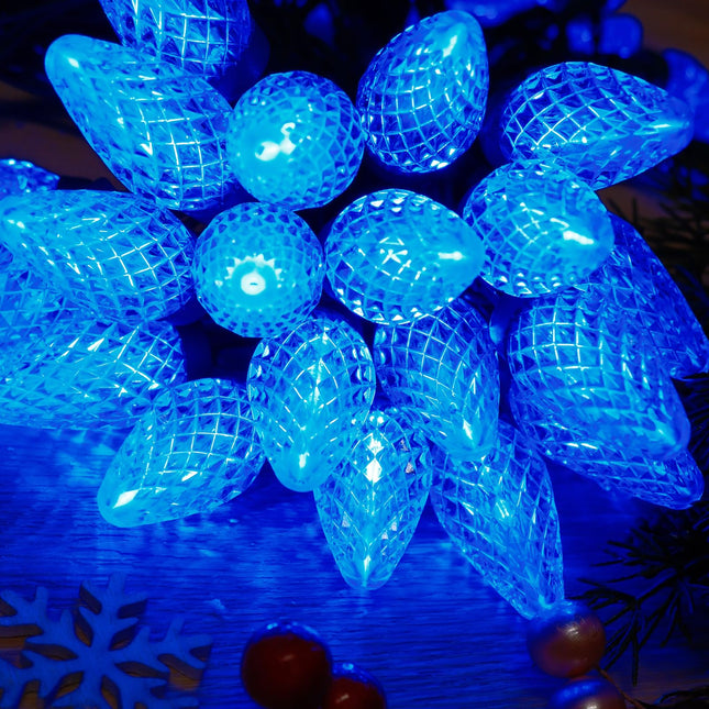 C9 Christmas Lights Blue, 50 LED 33FT Outdoor Hanging Christmas Roofline Lights for Outdoor Patio Decor, Colored, Green Wire,End to End (Blue)