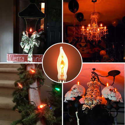 Flicker Flame Light Bulb 8 Packs for Hallowwen Christmas Decorative 3 Watt, 120V, E12 Flame Candelabra Light Bulbs