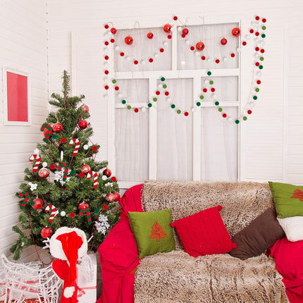 3 Pieces Christmas Felt Ball Garland Christmas Felt Banner Holiday Christmas Candy Cane Felt Banner Christmas Pom Pom Garland for Christmas Decoration Holiday Home School Office Decor
