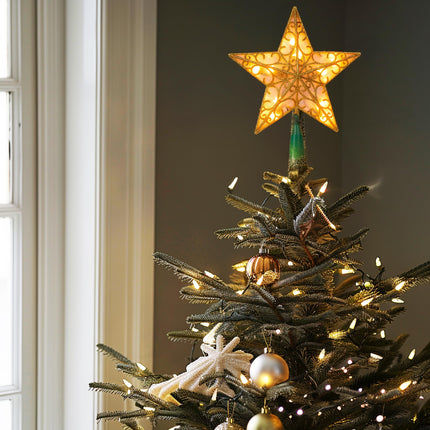 Dazzle Bright 11 Inch Star Tree Topper, Lighted Glitter Christmas Treetop with 10 Lights, Christmas Decorations for Xmas Tree Home Bar Shop Christmas Decor (Gold)
