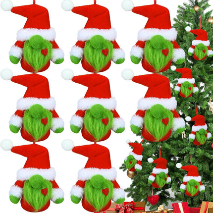 Syhood 8 Pcs Lime Green Furry Gnome Ornament Christmas Red and Green Hanging Ornament Xmas Cute Gnome Plush Doll s with Rope for Christmas Tree Decorations Party Home Fireplace Stair Window