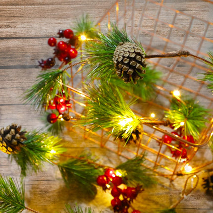 WYNK Christmas tree string lights, Christmas Garland Decoration with lights, 9.84FT 30LED Xmas Pinecone Red Berry Mushroom Lights Battery Powered Christmas Year Holiday Party Decoration Indoor