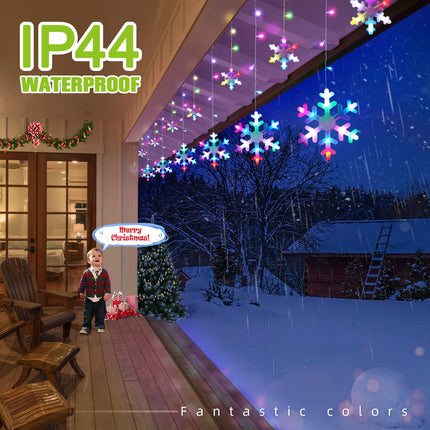 Christmas Snowflake Lights Outdoor, 11.48ft Outdoor Led Snowflake Icicle Christmas Lights with 14 Drops, Waterproof Snowflake Lights for Eaves, Window, Curtain Xmas Decorate