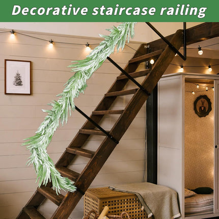 2 Pcs Snow Flocked Norfolk Pine Garlands, 72 Inch Real Touch Winter Pine Garland, Green Artificial Greenery Garland for Table, Mantle, Wall, Indoor, Outdoor Christmas Decorations