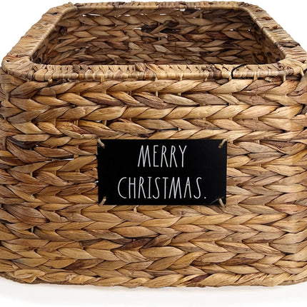 Rae Dunn Christmas Tree Collar - Base Decoration to Cover Artificial Christmas Tree Stand - Rustic & Farmhouse Holiday Decorations (Woven Square - Merry Christmas)