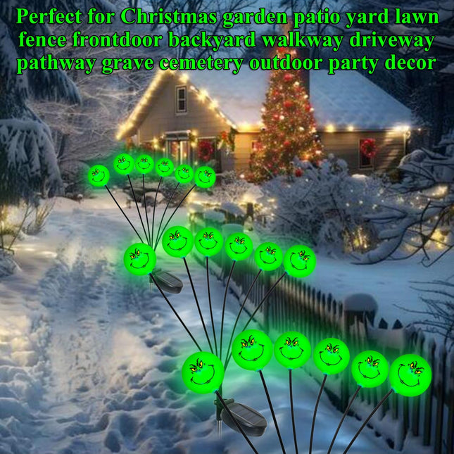 d Grinch Christmas Decorations Solar Garden Stake Lights Outdoor, 2Pack 12LED Swaying Firefly Lights Waterproof Solar Grinchmas Christmas Pathway Lights for Outside Patio Yard Decor