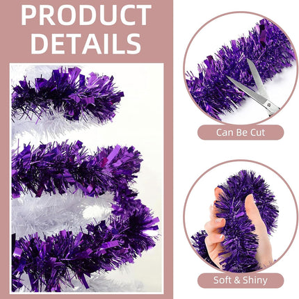 50 FT Purple Tinsel Garland Christmas Tinsel Garland Xmas Tree Decorations Metallic Tinsel Twist Garland for Christmas Tree Year Holiday Birthday Party Decorations (3.54" x 50', Purple)