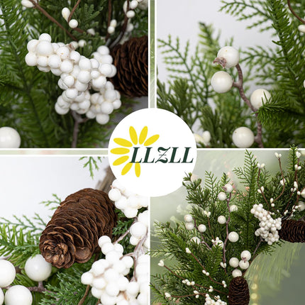 Outdoor Christmas Wreath 22 Inch Winter Wreaths for Front Door Artificial Norfolk Pine Wreath with White Berries and Pine Cones for Xmas Holiday Decoration