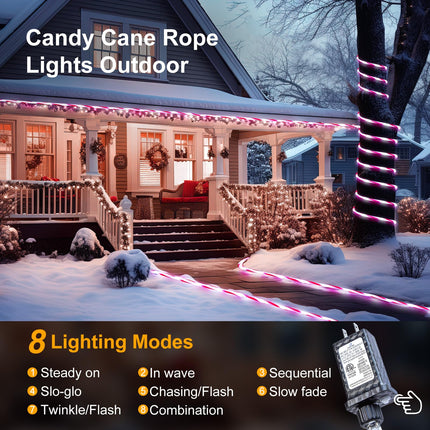 Minetom Christmas Lights Outdoor, 66 FT 400 LED Candy Canes Rope Lights Outdoor with 8 Lighting Modes, Waterproof Christmas Lights Outdoor Decoration, Rope Lights for Outside Indoor Tree, Pure White
