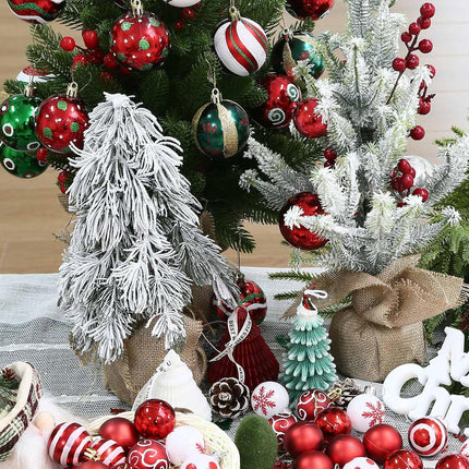 Tabletop Christmas Tree, 12 Inch Artificial Snow Flocked Small Mini Christmas Tree with Burlap Base for Home Office Table Desk Dining Bedroom Christmas Party Decorations