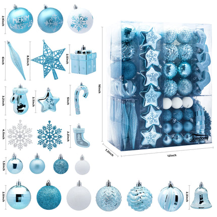 Joiedomi 157 Pcs Christmas Ornaments with a Star Tree Topper, Shatterproof Hanging Christmas Ball Ornaments for Christmas Tree, Party Decoration, Tree Ornaments, Events (Baby Blue & White)