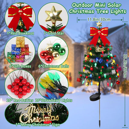 Alynsehom 4 Pack Solar Christmas Tree，33.5in Outdoor Waterproof Solar Xmas Trees with 80 LED Lights 2 Flashing Modes Holiday Decor for Porch Yard Garden Patio Cemetery Pathway