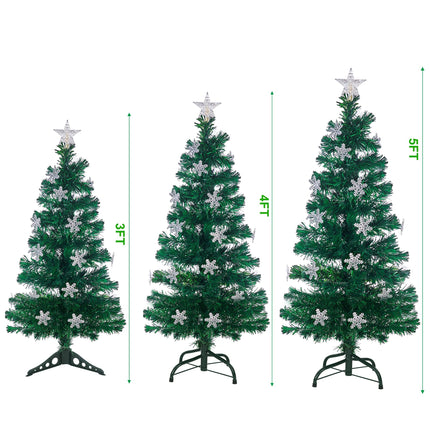 Juegoal 4 ft Pre-Lit Artificial Christmas Tree, Lighted Optical Fiber Xmas Trees with RGB Color Changing LED Lights, Snowflakes & Top Star, Festive Party Holiday Fake Multicolored Tree with Metal Legs