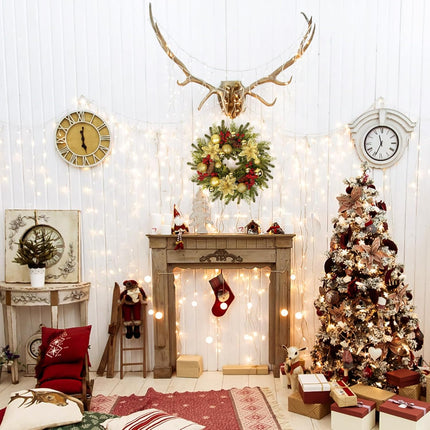 Christmas Wreath, 20'' Christmas Wreaths for Front Door with Gold Ball and Flower, Christmas Door Decorations for Year