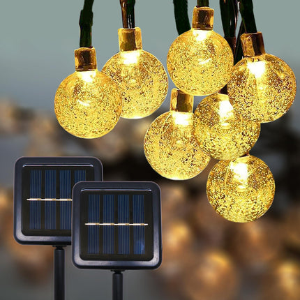 Updated Solar String Lights Outdoor Waterproof 2 Pack 120 Led 72ft Warm White Big Ball Led Christmas Lights for Garden Lawn Gazebo Porch Decor, Camping, Yard, Crystal Globe Lights with 8 Modes