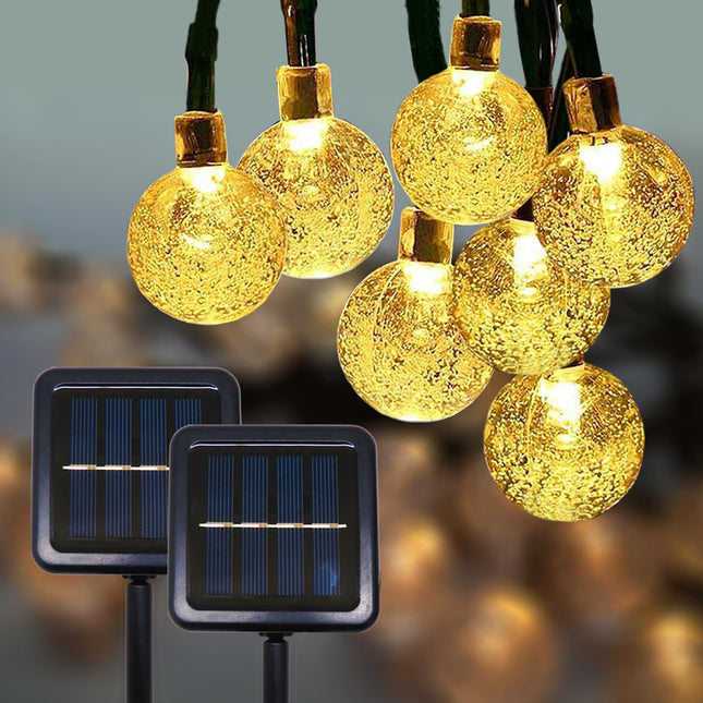 Updated Solar String Lights Outdoor Waterproof 2 Pack 120 Led 72ft Warm White Big Ball Led Christmas Lights for Garden Lawn Gazebo Porch Decor, Camping, Yard, Crystal Globe Lights with 8 Modes