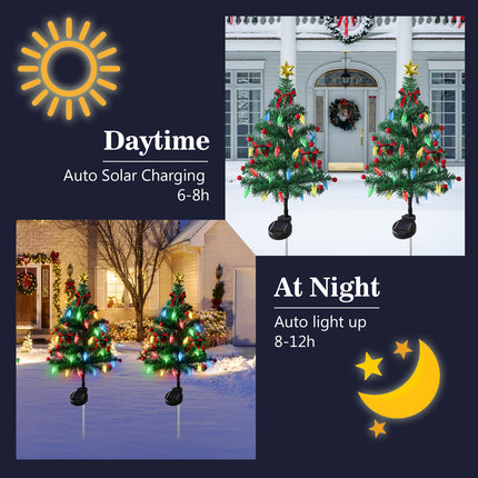 TOCHGREEN 4Pack Solar Christmas Tree Garden Stake Lights Outdoor Waterproof 80LED Xmas Pathway Lights Prelit Yard Stake for Christmas Porch Pathway Patio Yard Decoration (4pcs Solar Christmas Tree)