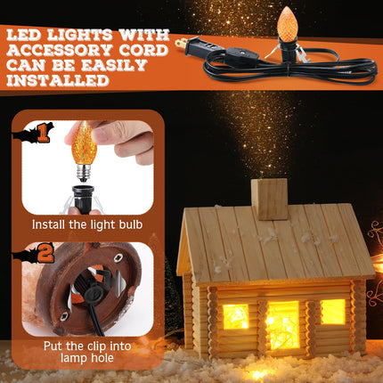 Meonum 2 Pcs C7 0.6w LED Lights Bulbs with Accessory Cord Bulb Socket, Christmas Blow Mold Light Replacemen Kit, Orange Strawberry Village Light for Xmas Tree Halloween Pumpkin Skeleton House Craft