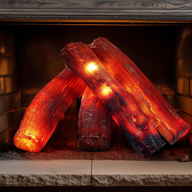 Tuanse 4 Pcs Christmas Fireplace Logs Light Fake Fireplace Logs Flameless Fireplace Lights LED Fireplace Log Fake Flameless Fire Log LED Log for Christmas Ornament Home Winter Indoor Party Decoration
