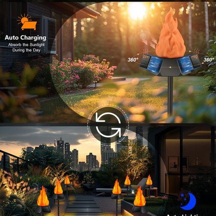 Solar Christmas Lights Outdoor with 3 Solar Panels, d Solar Torch Lights with Flickering Flame（More Real） IP65 Waterproof Christmas Decorations (8 Pack)