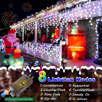 360LED 49FT Christmas Lights Outdoor Decorations with 72 Drops, 8 Modes String Lights, Plug in Waterproof with Timer and Memory Function for Christmas House Fence Party Decor (Cold White)
