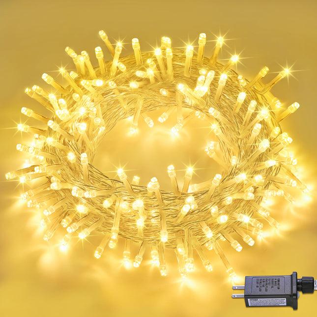 Warm White Christmas Lights Indoor - 200 LED Twinkle Lights for Christmas Tree Outdoor 8 Modes, 66ft Extendable Fairy String Lights Plug in for Bedroom Porch Thanksgiving Gardern Patio Yard Decor