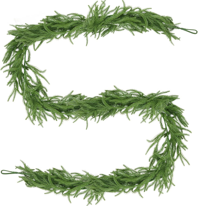 HUAESIN 6FT Norfolk Pine Garland Fireplace Christmas Garland Real Touch Artificial Greenery Winter Garland Decor for Home Wall Porch Table Mantle Indoor Outdoor Decoration