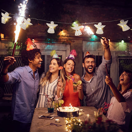 Ferraycle Christmas 3D Angel String Lights Wooden 10 LED Angel String Lights Battery Operated 5 ft for Christmas Tree Home Indoor Outdoor Party Decoration