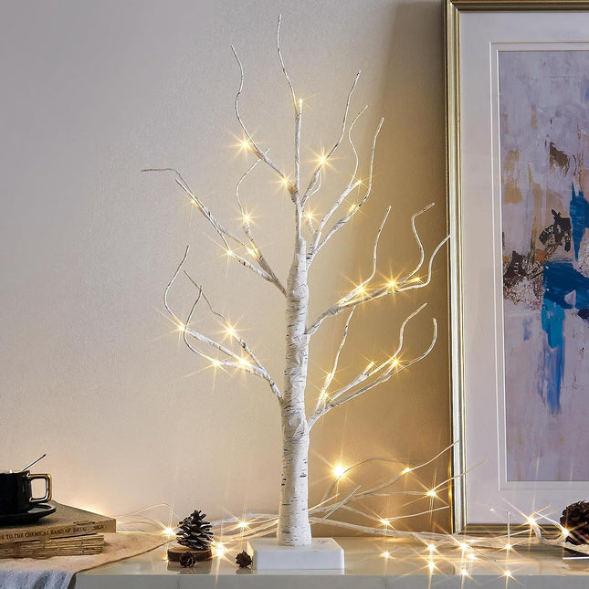 Vanthylit Lighted Birch Tree Battery Powered Tabletop Tree Decorations for Home Mantle Party Christmas Decorations (22 Inch)