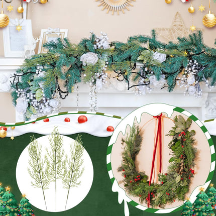 Giegxin 300 Pcs Artificial Pine Branches Christmas Greenery Sprigs and Twigs 13.39 Inch Faux Christmas Picks Pine Stems Bulk DIY Accessories for Holiday Xmas Tree Wreath Garland Home Garden Decoration