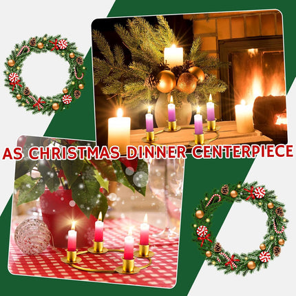 6 Pieces Christmas Advent Wreath Ring Advent Ring Candle Holder Gold Candle Wreaths Rings Xmas Metal Wrought Iron Candlestick Taper Metal Candle Holder for Christmas Advent Home Table Decorations