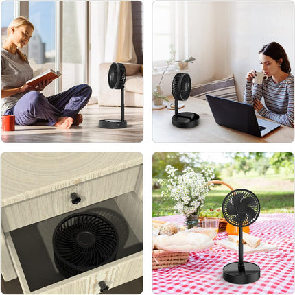Portable Folding Fan, Rechargeable Usb Floor Table Desk Fan With Adjustable Height, 3 Speed Battery Operated Fan, Pedestal Fans