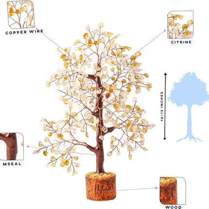 Citrine Crystal - Gem Tree - Crystal Tree of Life - Feng Shui Money Tree - Good Luck Stones and Crystals - Bonsai Tree Sculpture - Aesthetic Room Decor - Reiki Decor - Good Luck s