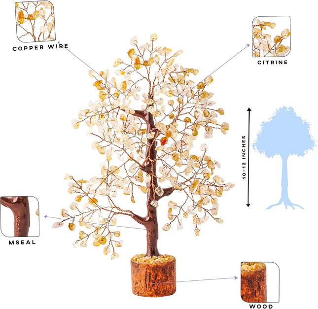 Citrine Crystal - Gem Tree - Crystal Tree of Life - Feng Shui Money Tree - Good Luck Stones and Crystals - Bonsai Tree Sculpture - Aesthetic Room Decor - Reiki Decor - Good Luck s