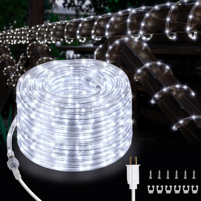 LED Rope Lights Outdoor, 108 LEDs 16Ft Connectable and Flexible Strip Lights with Holder, 110V Plug Waterproof Classic Clear Tube Lights for Indoor Outdoor Tree Garden Party Wedding Christmas (White)
