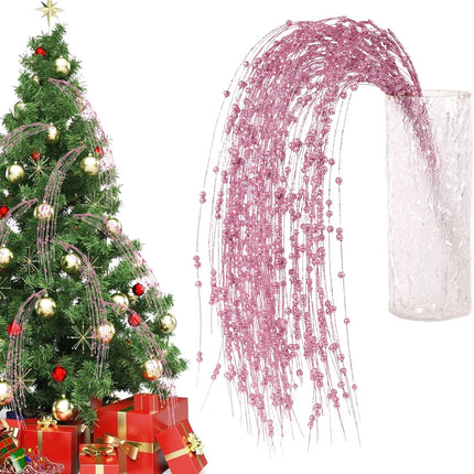 10 Pack 37" Long Artificial Glitter Berry Stem Decorative Branches Bead Sticks Fake Christmas Picks Pink Ornaments for Christmas Tree Fireplace Holiday DIY Wreath Home Large Vase Decor