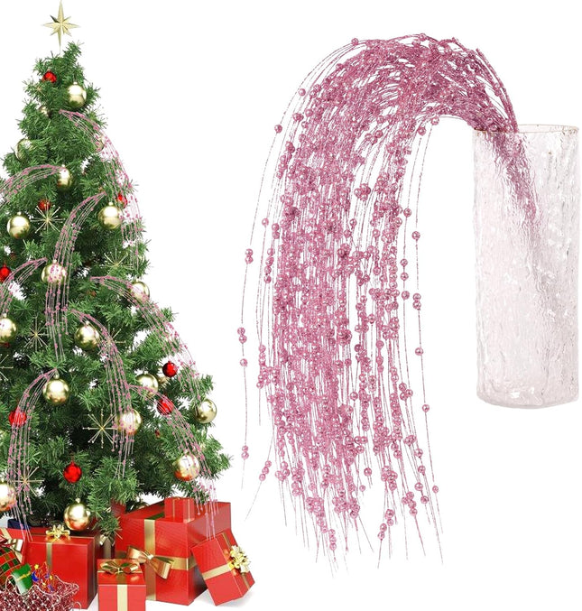 10 Pack 37" Long Artificial Glitter Berry Stem Decorative Branches Bead Sticks Fake Christmas Picks Pink Ornaments for Christmas Tree Fireplace Holiday DIY Wreath Home Large Vase Decor