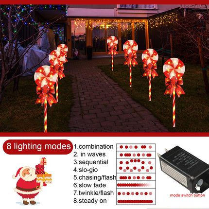 VIHOSE 2 Sets Christmas Lollipop Pathway Lights Christmas Yard Decorations 8 Modes LED Lollipop Marker Lights Waterproof Landscape Lights for Xmas Outsides Yard Garden Patio Walkway(Lollipop)