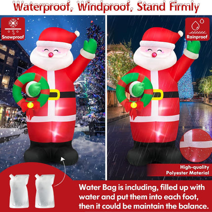 MICOCAH 8 FT Huge Christmas Inflatables Santa Claus Holding Garland Outdoor Decorations, Build in LEDs & Tethers Stakes Giant Inflatable Santa Blow Up Yard Decor for Holiday Xmas Indoor Patio Lawn