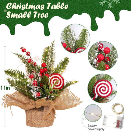 Mini Christmas Tree Set Small Christmas Tree Tabletop Christmas Tree Artificial Christmas Tree with Candy and Lights, Tabletop Small Xmas Tree for Holiday Indoor DIY Christmas Decor-Candy