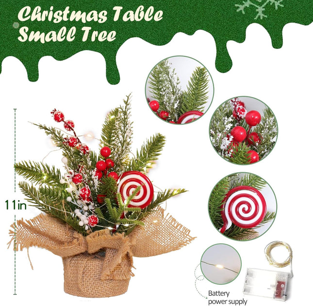 Mini Christmas Tree Set Small Christmas Tree Tabletop Christmas Tree Artificial Christmas Tree with Candy and Lights, Tabletop Small Xmas Tree for Holiday Indoor DIY Christmas Decor-Candy