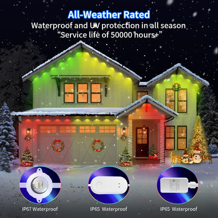 Permanent Outdoor Lights,100ft with 72 RGB+IC+Warm White+Cool White Eaves Lights,IP67 Waterproof Permanent Outdoor Lighting led,for Halloween Christmas, Work with Alexa, Google